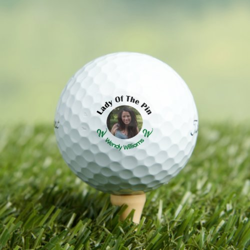 Funny Lady of the Pin Monogram Photo Black Green Golf Balls