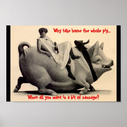 Funny Lady on Pig  Vintage Quote why take Poster