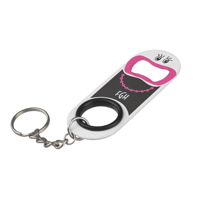 Funny Lady © Pink Lipstick Keychain Bottle Opener (Front Angled)