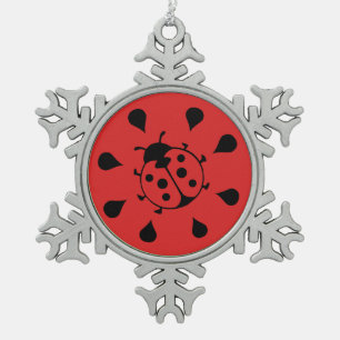 Funny Ladybug and Watermelon Snowflake Pewter Christmas Ornament