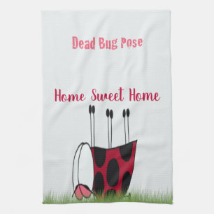 Funny Ladybug Dead Bug Yoga Pose Kitchen Towel