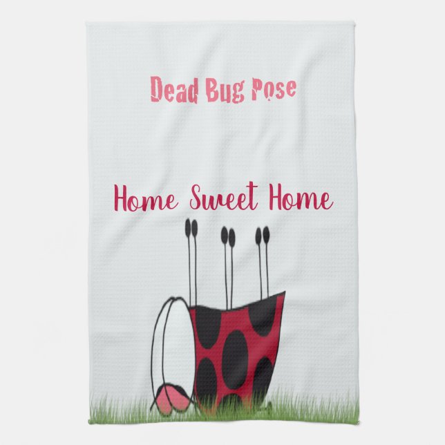 Funny Ladybug Dead Bug Yoga Pose Kitchen Towel (Vertical)