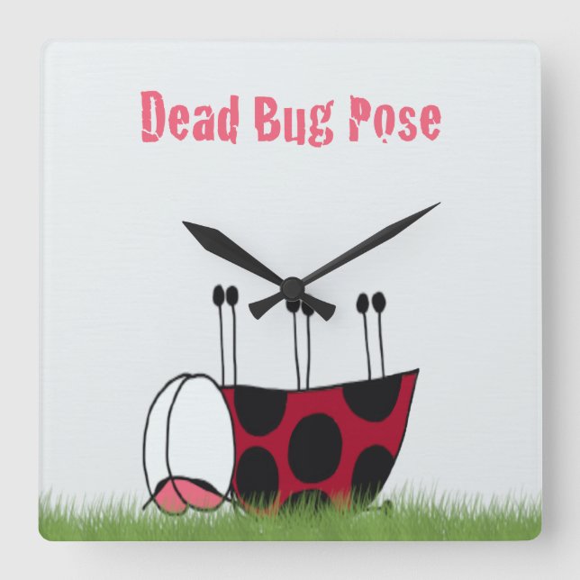 Funny Ladybug Dead Bug Yoga Pose Square Wall Clock (Front)