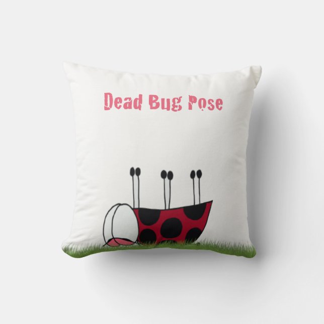 Funny Ladybug Dead Bug Yoga Pose Throw Pillow (Front)