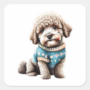 Funny Lagotto Romagnolo in Christmas Sweater Square Sticker