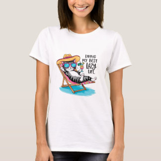 Funny Laid-Back Cat Design T-Shirt