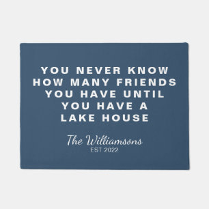 Funny Lake House Friends Quote Personalized Blue Doormat