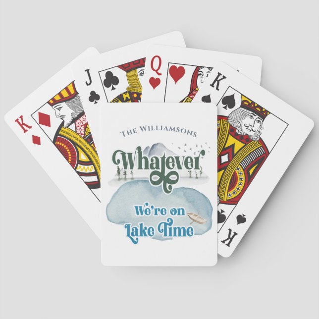 Funny Lake Time Vacation Cabin Family Fun Monogram Poker Cards (Back)