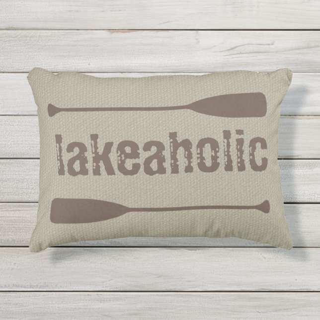 Funny Lakeaholic Fishing Boating Outdoor Pillow (Front)