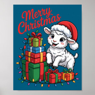 Funny Lamb Santa Hat Animals Lovers Ugly Christmas Poster