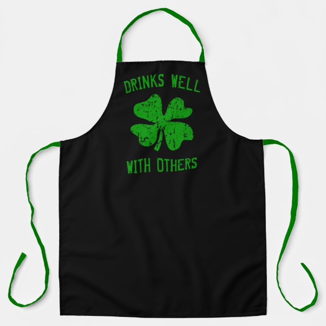 Funny large green black St Patrick's Day pub apron (Front)
