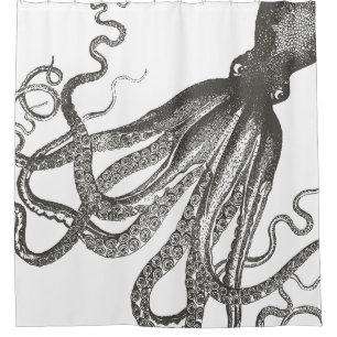 Funny Large Size Vintage Octopus Shower Curtain