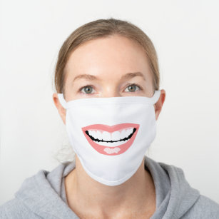 Funny Large Smiling Bright Pink Lips with Teeth White Cotton Face Mask