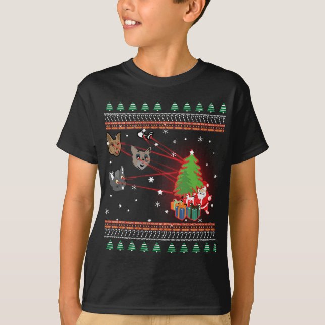 Funny Laser Eyes Cat Ugly Christmas Lights Sweater (Front)