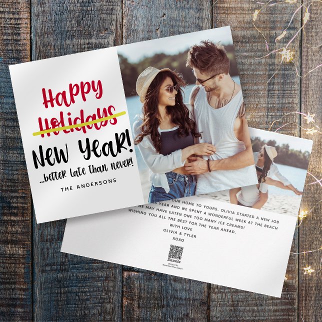 Funny Late Happy New Year Photo Holiday Card (Creator Uploaded)