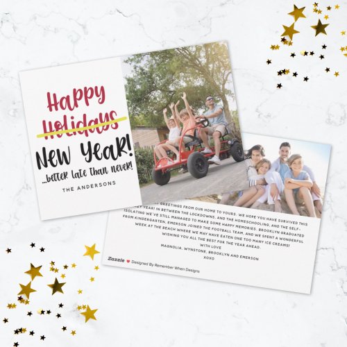 Funny Late Happy New Year Photo Holiday Card