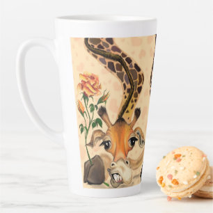 Funny Latte Mug Gift Romantic Giraffe with Rose