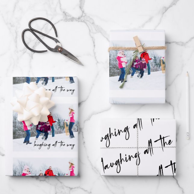 Funny Laughing All The Way Family Photo  Wrapping Paper Sheets (Front)