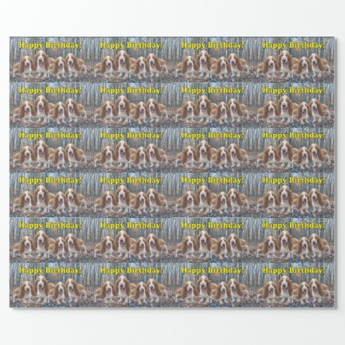 Funny Laughing Basset Hounds Birthday Wrapping Paper