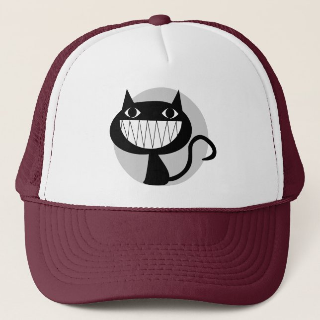 FUNNY LAUGHING BLACK CAT  TRUCKER HAT (Front)