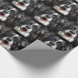 Funny Laughing Border Collie Dog in Glasses Wrapping Paper