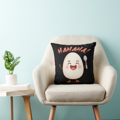 Funny Laughing Egg Cartoon Throw Pillow | Cute