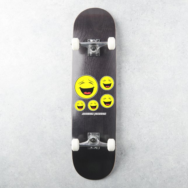 Funny Laughing Emoji Yellow Faces Add Name 8" Sticker (Skateboard)