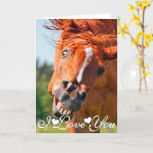 Funny laughing Horse Photograph I Love You Card (Yellow Flower)