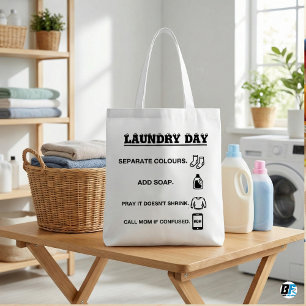 Funny Laundry Day Checklist Call Mom College Dorm Grocery Bag