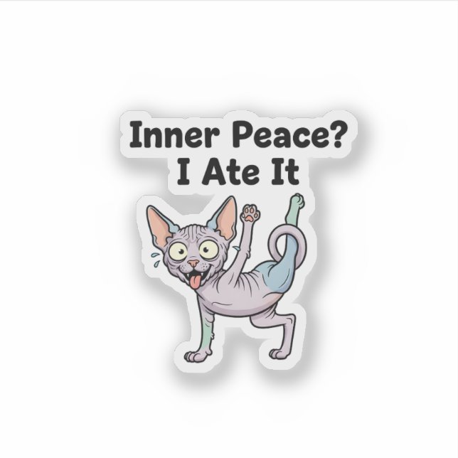 Funny Lavender Sphynx Cat Cartoon Art Sticker (Front)