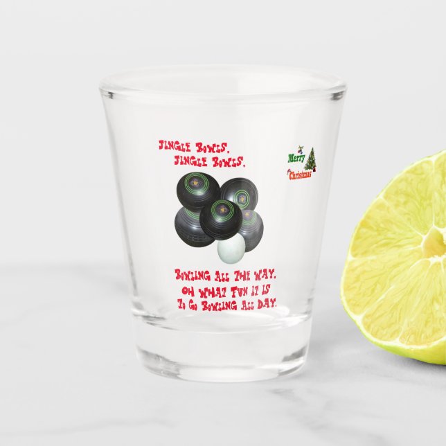 Funny Lawn Bowls Jingle Bowls Christmas,  Shot Glass (Front)