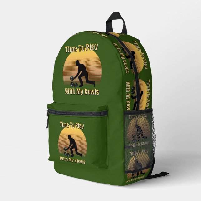 Funny Lawn Bowls Play Time, Full Print Backpack (Back Corner Right)
