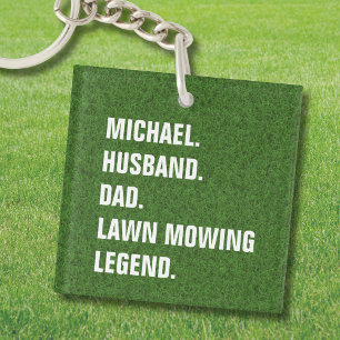 Funny Lawn Mowing Legend Custom Text Keychain