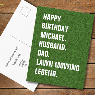 Funny Lawn Mowing Legend Personalized Birthday  Postcard
