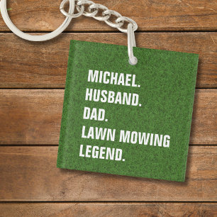 Funny Lawn Mowing Legend Personalized Keychain