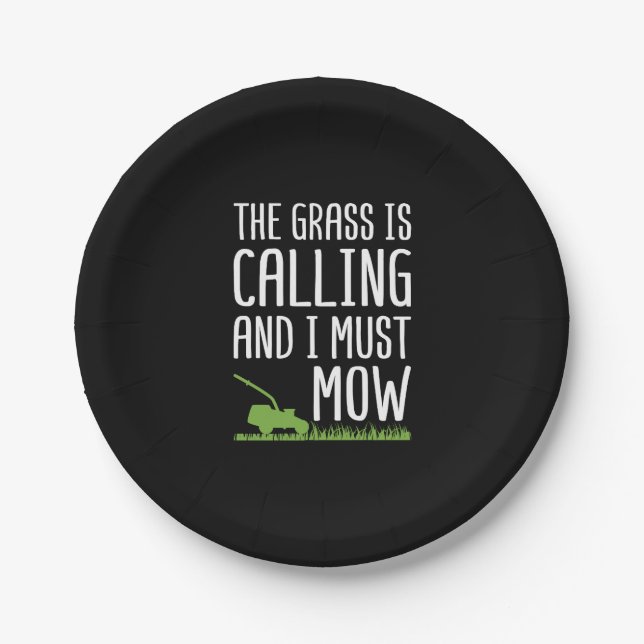 Funny Lawn Mowing - The Grass Is Calling  Paper Plates (Front)