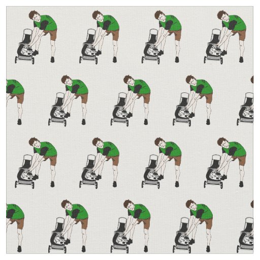 Funny Lawnmower Man Cartoon Fabric