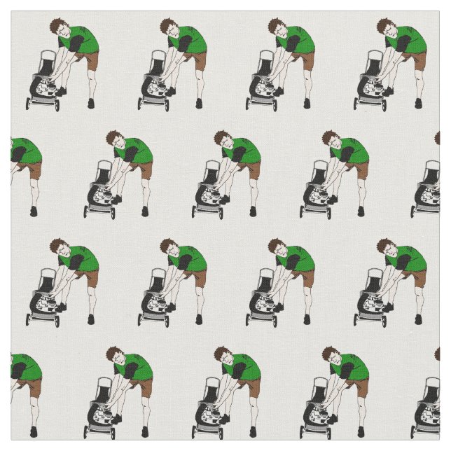 Funny Lawnmower Man Cartoon Fabric (Close Up)