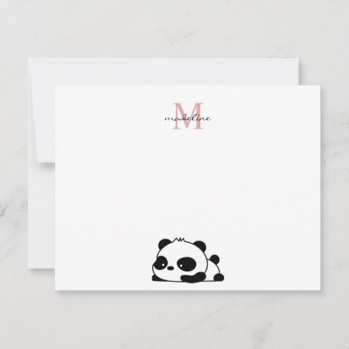 Funny Laying Panda Script Pink Monogram Note Card