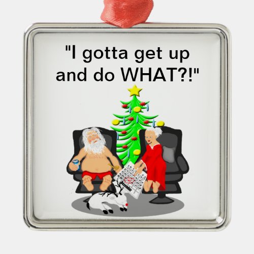 Funny  Lazy Beer Drinking Santa Clause Metal Ornament