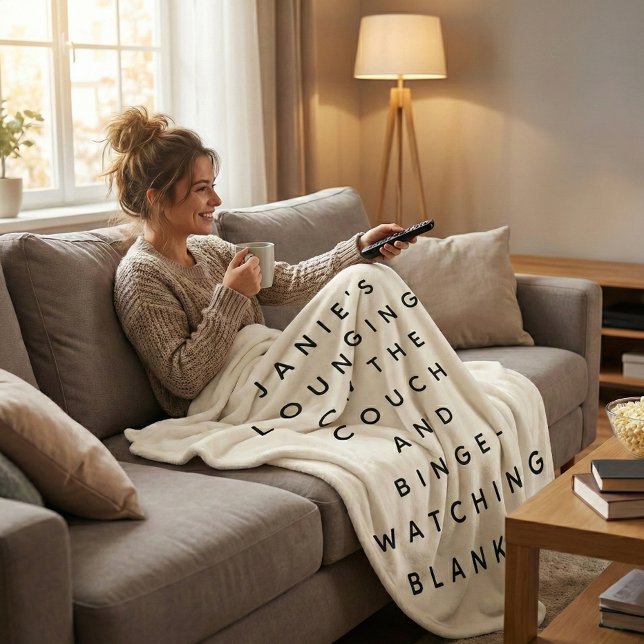 Funny Lazy Binge Watching Quote Personalized Cream Fleece Blanket (Creator Uploaded)