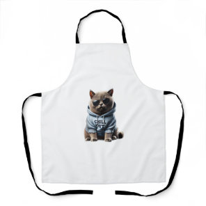 Funny Lazy British Shorthair Cat Chillin Relaxing  Apron