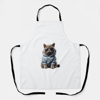 Funny Lazy British Shorthair Cat Chillin Relaxing Apron