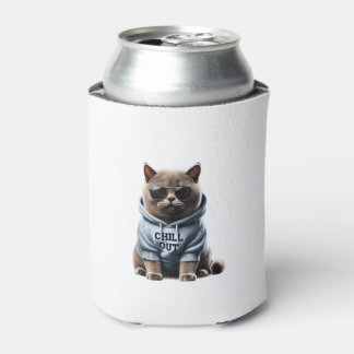 Funny Lazy British Shorthair Cat Chillin Relaxing  Can Cooler