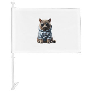 Funny Lazy British Shorthair Cat Chillin Relaxing Car Flag