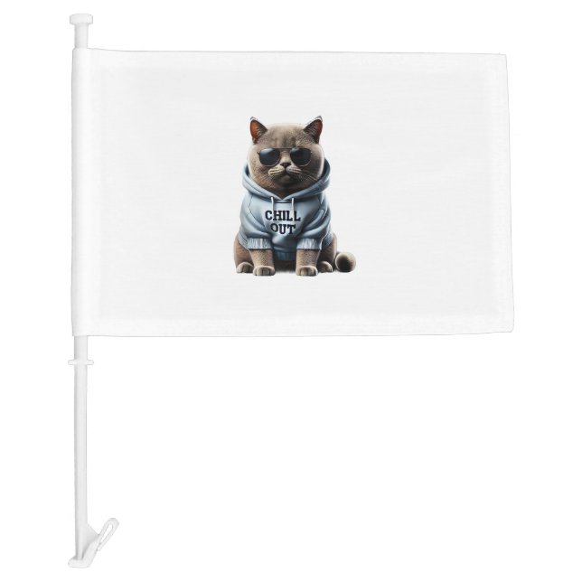 Funny Lazy British Shorthair Cat Chillin Relaxing  Car Flag (Front)