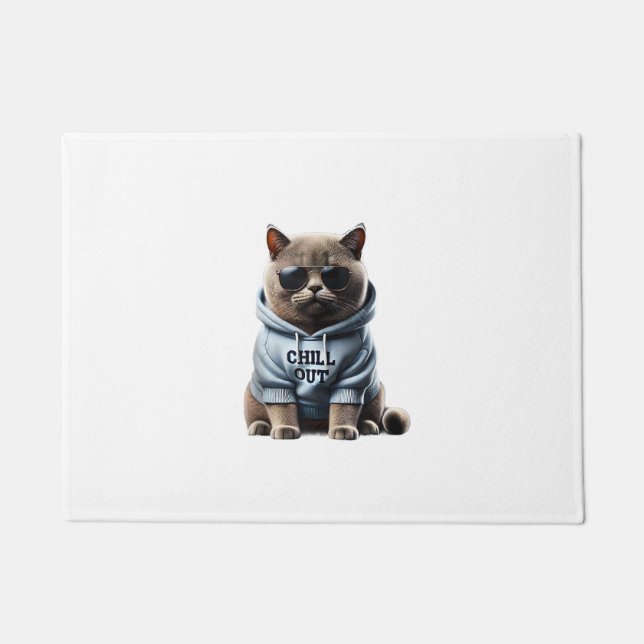 Funny Lazy British Shorthair Cat Chillin Relaxing  Doormat (Front)