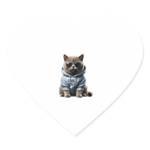 Funny Lazy British Shorthair Cat Chillin Relaxing  Heart Sticker