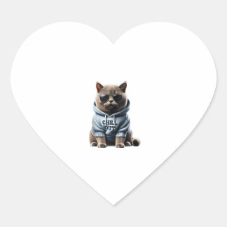 Funny Lazy British Shorthair Cat Chillin Relaxing Heart Sticker