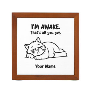 Funny Lazy Cat Desk Organizer Custom I’m Awake